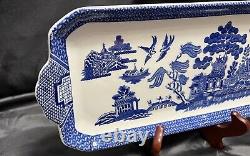 RARE Johnson Brothers Earthenware Willow Blue Large Sandwich Tray 14 MINT