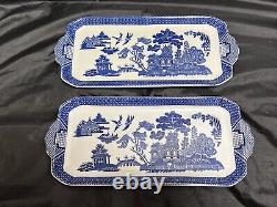 RARE Johnson Brothers Earthenware Willow Blue Large Sandwich Tray 14 MINT