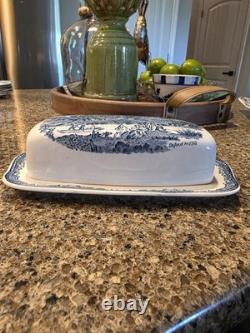 RARE Johnson Brothers Old Britain Castles Blue Covered Butter Dish England EUC