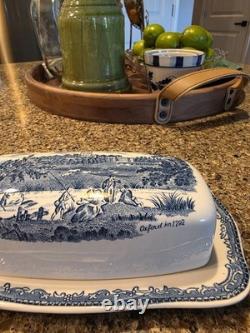 RARE Johnson Brothers Old Britain Castles Blue Covered Butter Dish England EUC