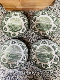 RARE Johnson Brothers Old Britain Castles Green Transferware Salad Plates 4