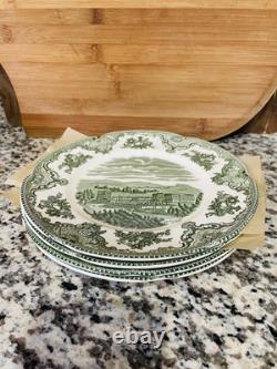 RARE Johnson Brothers Old Britain Castles Green Transferware Salad Plates 4