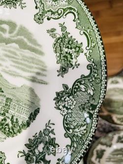 RARE Johnson Brothers Old Britain Castles Green Transferware Salad Plates 4