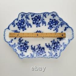 Rare Antique Johnson Bros Claremont Flow Blue 14 Oval Platter, Floral, Embossed