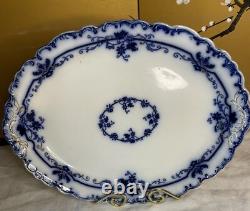 Rare Antique Johnson Bros. England Oxford 14 Flow Blue Platter with Gold Trim