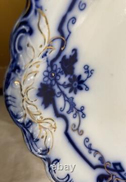 Rare Antique Johnson Bros. England Oxford 14 Flow Blue Platter with Gold Trim