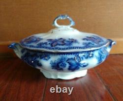 Rare Antique Johnson Bros Flow Blue Princeton Covered Casserole Bowl Vegetable