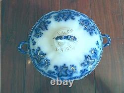 Rare Antique Johnson Bros Flow Blue Princeton Covered Casserole Bowl Vegetable