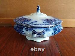 Rare Antique Johnson Bros Flow Blue Princeton Covered Casserole Bowl Vegetable