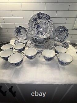 Rare! JOHNSON BROTHERS 1979 Ironstone LOTUS Blue 39 Piece Set Made In England