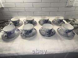 Rare! JOHNSON BROTHERS 1979 Ironstone LOTUS Blue 39 Piece Set Made In England