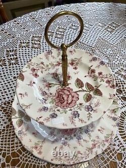 Rare Johnson Bros Rose Chintz Two Tier Tray Plate 10