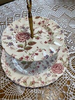 Rare Johnson Bros Rose Chintz Two Tier Tray Plate 10