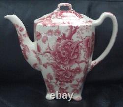 Rare Johnson Brothers English Chippendale Red Pink Teapot Roses Patent 1032 32