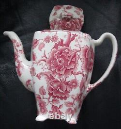 Rare Johnson Brothers English Chippendale Red Pink Teapot Roses Patent 1032 32