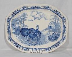 Rare Johnson Brothers Set Of 12 Blue /white Barnyard King Dinner Plates+ Platter