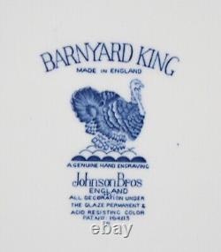 Rare Johnson Brothers Set Of 12 Blue /white Barnyard King Dinner Plates+ Platter