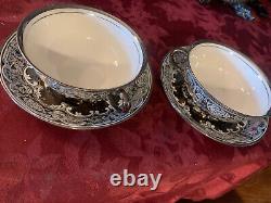 Rare Pareek Mirror Luster Soup 3 Bowls Johnson Bros. 2 Handles Drip Saucers Mint