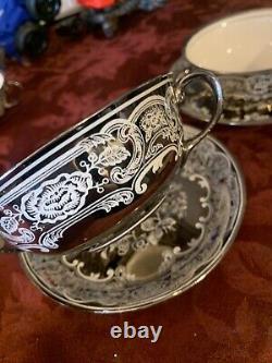 Rare Pareek Mirror Luster Soup 3 Bowls Johnson Bros. 2 Handles Drip Saucers Mint