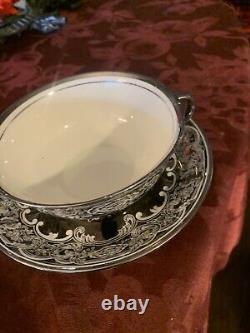 Rare Pareek Mirror Luster Soup 3 Bowls Johnson Bros. 2 Handles Drip Saucers Mint