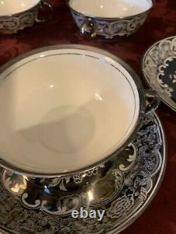 Rare Pareek Mirror Luster Soup 3 Bowls Johnson Bros. 2 Handles Drip Saucers Mint