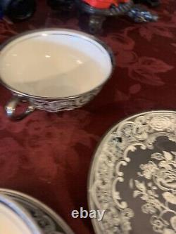 Rare Pareek Mirror Luster Soup 3 Bowls Johnson Bros. 2 Handles Drip Saucers Mint