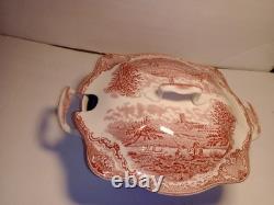 STUNNING Johnson Bros Classic Old Britain Castles Pattern Pink Tureen Rectangle