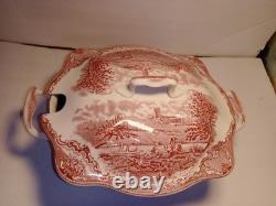 STUNNING Johnson Bros Classic Old Britain Castles Pattern Pink Tureen Rectangle