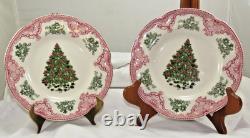 Set 2 Johnson Brothers Brittan Castles Pink Green Christmas Tree 8 3/4 Plates