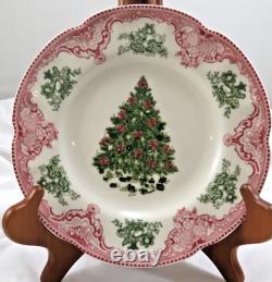 Set 2 Johnson Brothers Brittan Castles Pink Green Christmas Tree 8 3/4 Plates