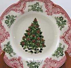 Set 2 Johnson Brothers Brittan Castles Pink Green Christmas Tree 8 3/4 Plates