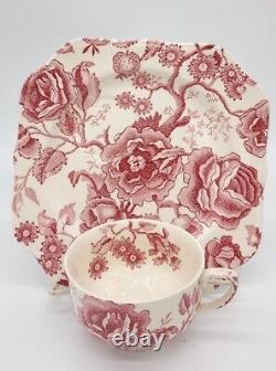 Set Johnson Brothers English Chippendale Red Pink Snack 6 Plate with Cup, Platter