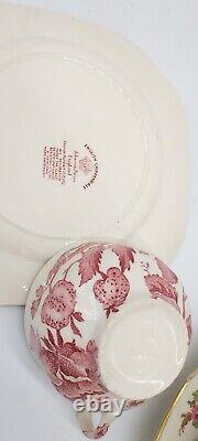 Set Johnson Brothers English Chippendale Red Pink Snack 6 Plate with Cup, Platter