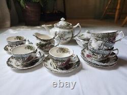 Set Of 15 Piece JOHNSON BROTHERS FRIENDLY VILLAGE Tea Set Teapot/Creamer/Teacups