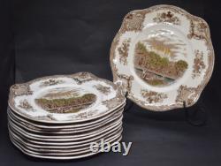Set of 12 Johnson Brothers Old Britain Castles Multicolor Square 7.5 Plates