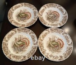 Set of 4 Dinner 10 5/8 PLATES Windsor Ware Johnson Bros WILD TURKEYS MINT