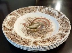 Set of 4 Dinner 10 5/8 PLATES Windsor Ware Johnson Bros WILD TURKEYS MINT