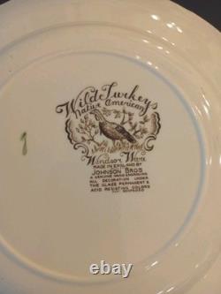 Set of 4 Dinner 10 5/8 PLATES Windsor Ware Johnson Bros WILD TURKEYS MINT