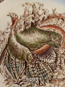 Set of 4 Dinner 10 5/8 PLATES Windsor Ware Johnson Bros WILD TURKEYS MINT