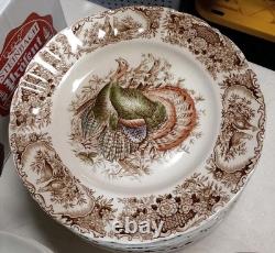 Set of 4 Dinner 10 5/8 PLATES Windsor Ware Johnson Bros WILD TURKEYS MINT