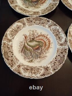 Set of 4 Dinner 10 5/8 PLATES Windsor Ware Johnson Bros WILD TURKEYS MINT