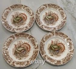 Set of 4 Dinner 10 5/8 PLATES Windsor Ware Johnson Bros WILD TURKEYS MINT