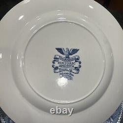 Set of 4 Johnson Bros Historic America Blue Frozen Up Dinner Plate Thanksgiving