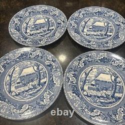 Set of 4 Johnson Bros Historic America Blue Frozen Up Dinner Plate Thanksgiving