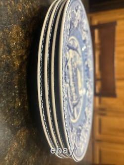 Set of 4 Johnson Bros Historic America Blue Frozen Up Dinner Plate Thanksgiving