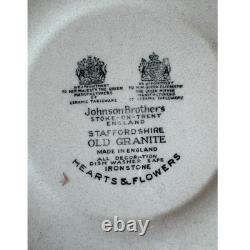 Set of 4 Johnson Brothers England Ironstone 8 in Salad Plates Hearts & Flowers