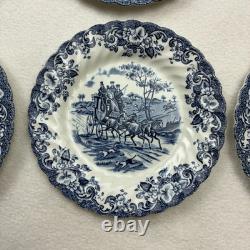 Set of 6 Johnson Brothers England Coaching Scenes 6.25 Salad Plates Blue White