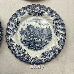 Set of 6 Johnson Brothers England Coaching Scenes 6.25 Salad Plates Blue White