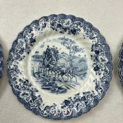 Set of 6 Johnson Brothers England Coaching Scenes 6.25 Salad Plates Blue White