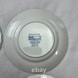 Set of 6 Johnson Brothers England Coaching Scenes 6.25 Salad Plates Blue White